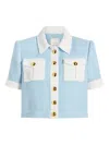 Cinq À Sept Nissy Short-sleeve Tweed Jacket In Blue