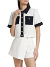 Cinq À Sept Nissy Bicolor Tweed Cropped Jacket In White Navy In White