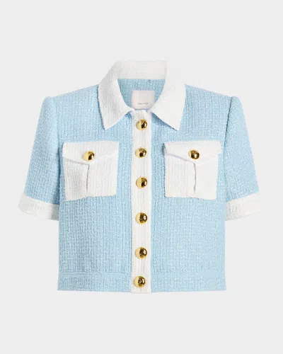 Cinq À Sept Nissy Short-sleeve Tweed Jacket In Blue