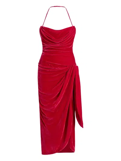 Cinq À Sept Noah Draped Midi Dress In Red