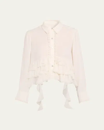 Cinq À Sept Nori Ruffled Button-front Shirt In Pink
