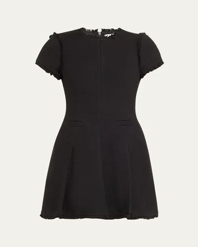 Cinq À Sept Nova Cotton Boucle Pleated Mini Dress In Black