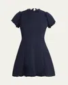 Cinq À Sept Nova Cotton Boucle Pleated Mini Dress In Navy