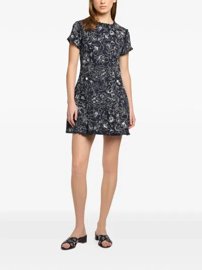 Cinq À Sept Nova Floral Frayed Mini Dress In Blue