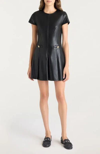 Cinq À Sept Nova Pleated Faux Leather Minidress In Black