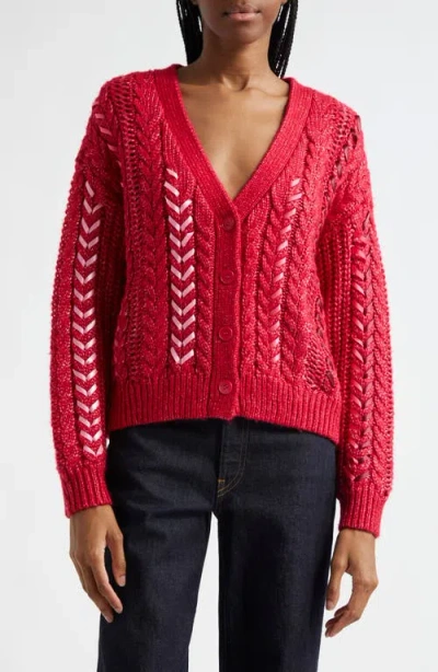 Cinq À Sept Nyla Marled Ribbon Accent Cardigan In Berry Fizz/berry Fizz