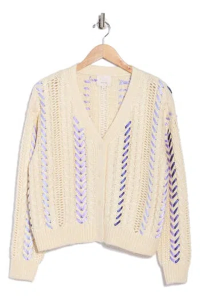 Cinq À Sept Nyla Marled Ribbon Accent Cardigan In Neutral