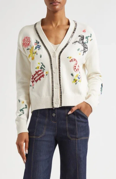 Cinq À Sept Nyla Patch Embroidered Cardigan In White