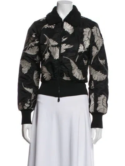 Pre-owned Cinq À Sept Nylon Floral Print Bomber Jacket In Black