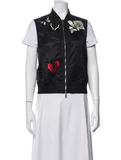 Pre-owned Cinq À Sept Nylon Graphic Print Bomber Jacket In Black