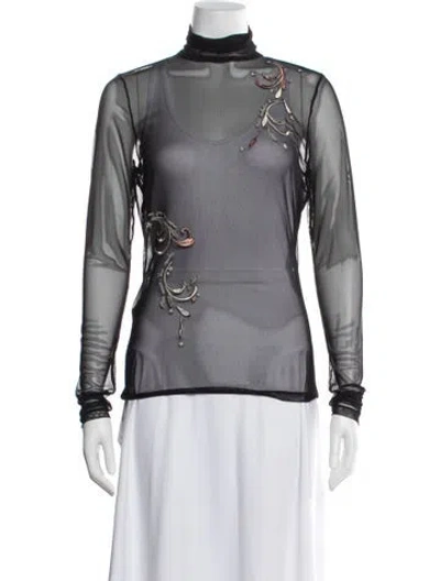 Pre-owned Cinq À Sept Nylon Graphic Print Top W/ Tags In Black
