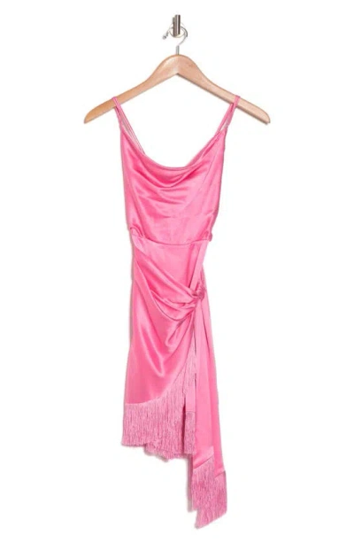 Cinq À Sept Octavia Fringe Trim Silk Satin Dress In Flamingo