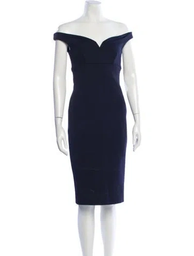 Pre-owned Cinq À Sept Off-the-shoulder Knee-length Dress In Blue