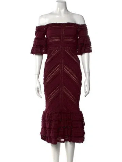 Pre-owned Cinq À Sept Off-the-shoulder Midi Length Dress In Purple