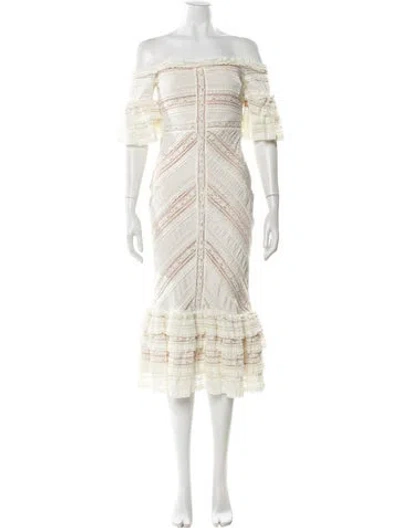 Pre-owned Cinq À Sept Off-the-shoulder Midi Length Dress In White