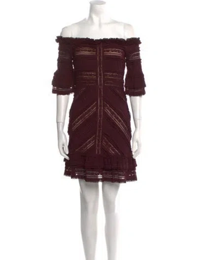 Pre-owned Cinq À Sept Off-the-shoulder Mini Dress In Burgundy