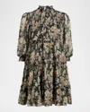 Cinq À Sept Cosmo Flowers Long Sleeve Babydoll Dress In Black/london Fo