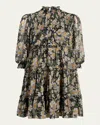 Cinq À Sept Cosmo Flowers Long Sleeve Babydoll Dress In Black/london Fo