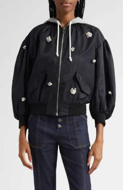 Cinq À Sept Ollie Rhinestone Detail Hooded Jacket In Black