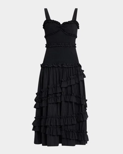 Cinq À Sept Ordina Sleeveless Ruffle Midi Dress In Black