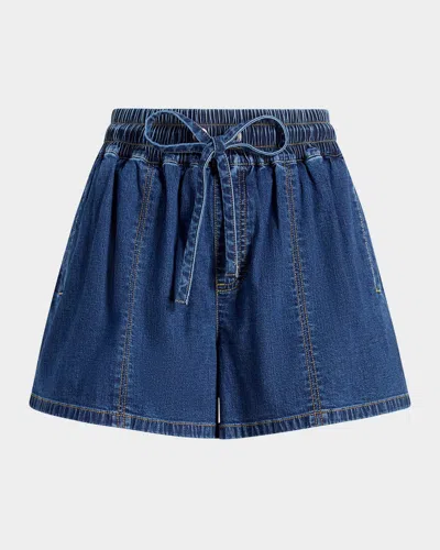 Cinq À Sept Paige Denim Drawstring Shorts In Blue