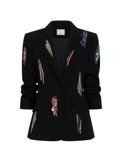 Cinq À Sept Paillette Whirl Cheyenne Embellished Blazer In Black
