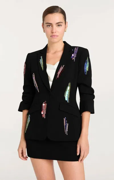 Cinq À Sept Cinq A Sept Paillette Whirl Scrunched Sleeve Jacket In Black