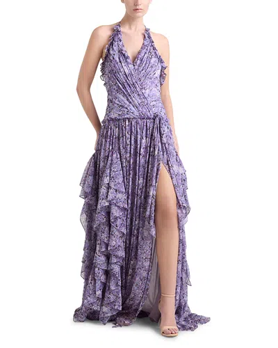 Cinq À Sept Cinq A Sept Painted Hydrangea Agatha Ruffle Gown In Lilac Wine