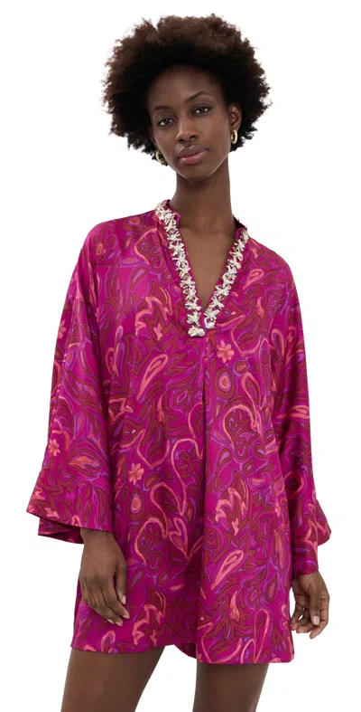 Cinq À Sept Paisley Bloom Collarless Arcia Caftan Purple Garnet Multi In Pink