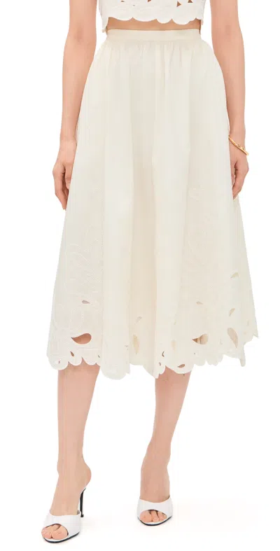 Cinq À Sept Paisley Bloom Embroidered Espe Skirt Cream/white