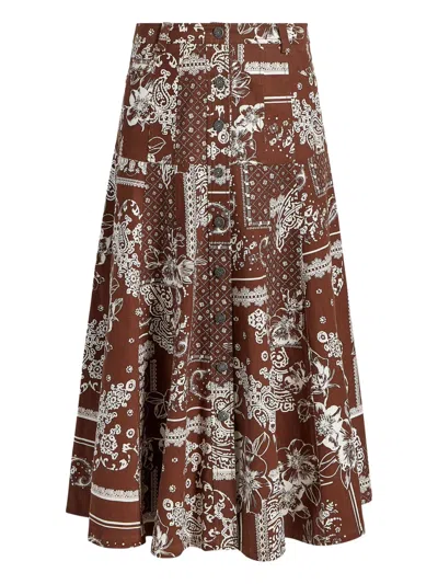 CINQ À SEPT PAISLEY-PRINT BUTTON SKIRT