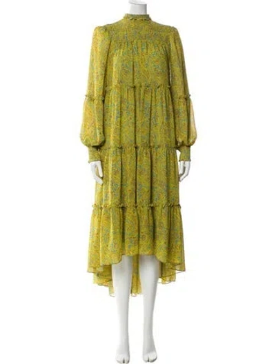 Pre-owned Cinq À Sept Paisley Print Long Dress In Green
