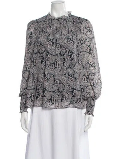Pre-owned Cinq À Sept Paisley Print Long Sleeve Blouse In Multi