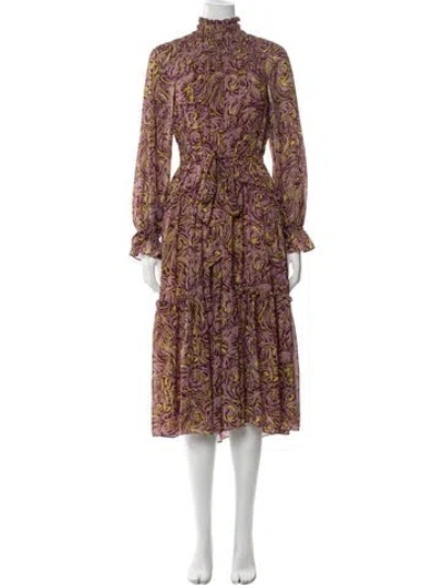 Pre-owned Cinq À Sept Paisley Print Midi Length Dress W/ Tags In Purple