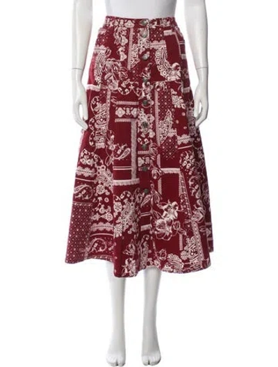 Pre-owned Cinq À Sept Paisley Print Midi Length Skirt In Red