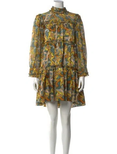 Pre-owned Cinq À Sept Paisley Print Mini Dress In Yellow