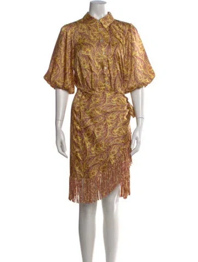 Pre-owned Cinq À Sept Paisley Print Mini Dress In Yellow
