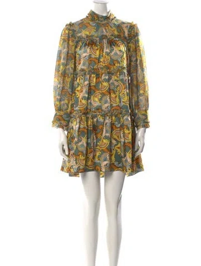 Pre-owned Cinq À Sept Paisley Print Mini Dress In Yellow