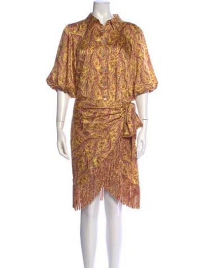 Pre-owned Cinq À Sept Paisley Print Mini Dress In Yellow