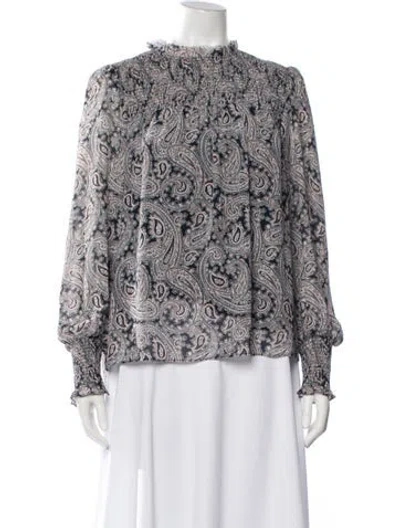 Pre-owned Cinq À Sept Paisley Print Mock Neck Blouse In Blue/pink
