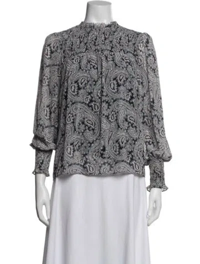 Pre-owned Cinq À Sept Paisley Print Mock Neck Blouse In White