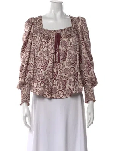 Pre-owned Cinq À Sept Paisley Print Square Neckline Blouse In Neutral