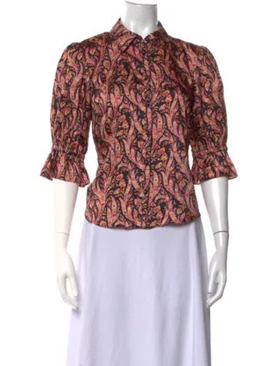 Pre-owned Cinq À Sept Paisley Print Three-quarter Sleeve Blouse In Pink