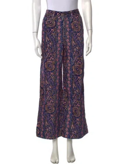 Pre-owned Cinq À Sept Paisley Print Wide Leg Pants W/ Tags In Blue