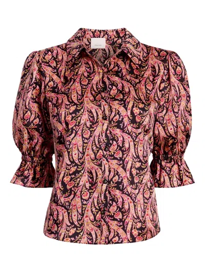 CINQ À SEPT PAISLEY PUFF-SLEEVE TOP