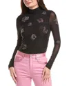 Cinq À Sept Cinq Heat Set Pansies Mesh Turtleneck In Black
