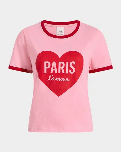 Cinq À Sept Paris L'amour Heart Shrunken Ringer Tee In Pink