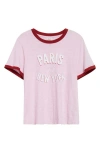 Cinq À Sept Paris New York Cotton Graphic Ringer T-shirt In Pink Opal