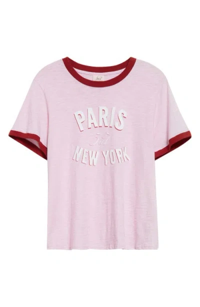 Cinq À Sept Paris New York Cotton Graphic Ringer T-shirt In Pink Opal