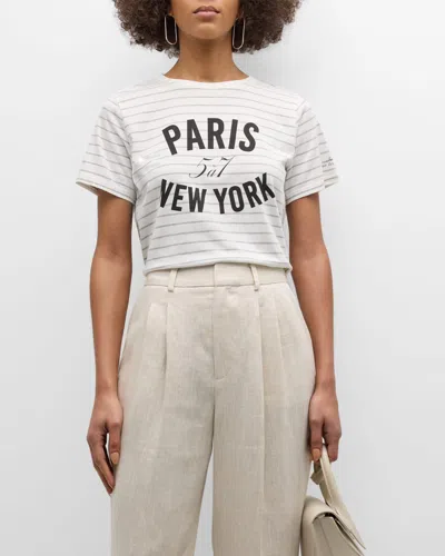 Cinq À Sept Cinq A Sept Melange Striped Cotton Paris Tee In Ivory Heather Grey